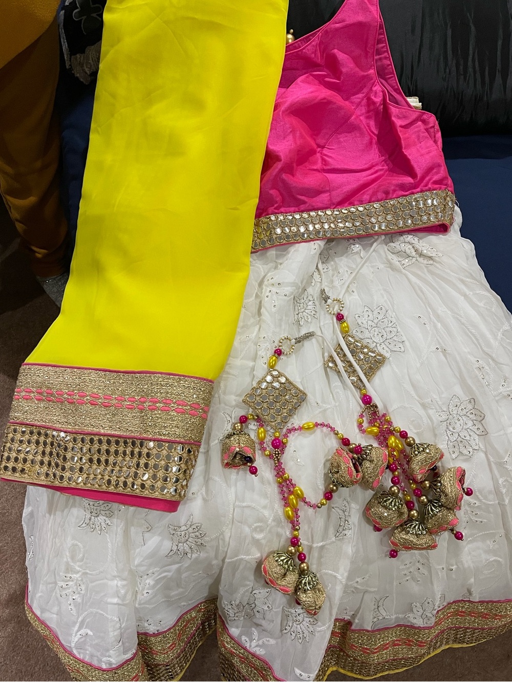 Bright Pink and Yellow Embellished Lehenga Set